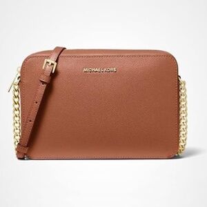 Michael Kors Large Leather Crossbody Bag Brown Gold Hardware